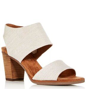New TOM'S Majorca City Wide Canvas Strap Sandals Block Heel Natural SZ 12